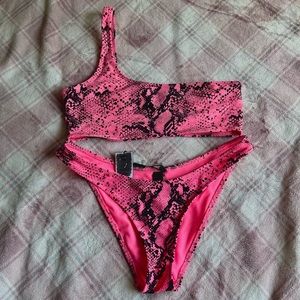Pink python snake print melrose triangl bikini set Y2K neon